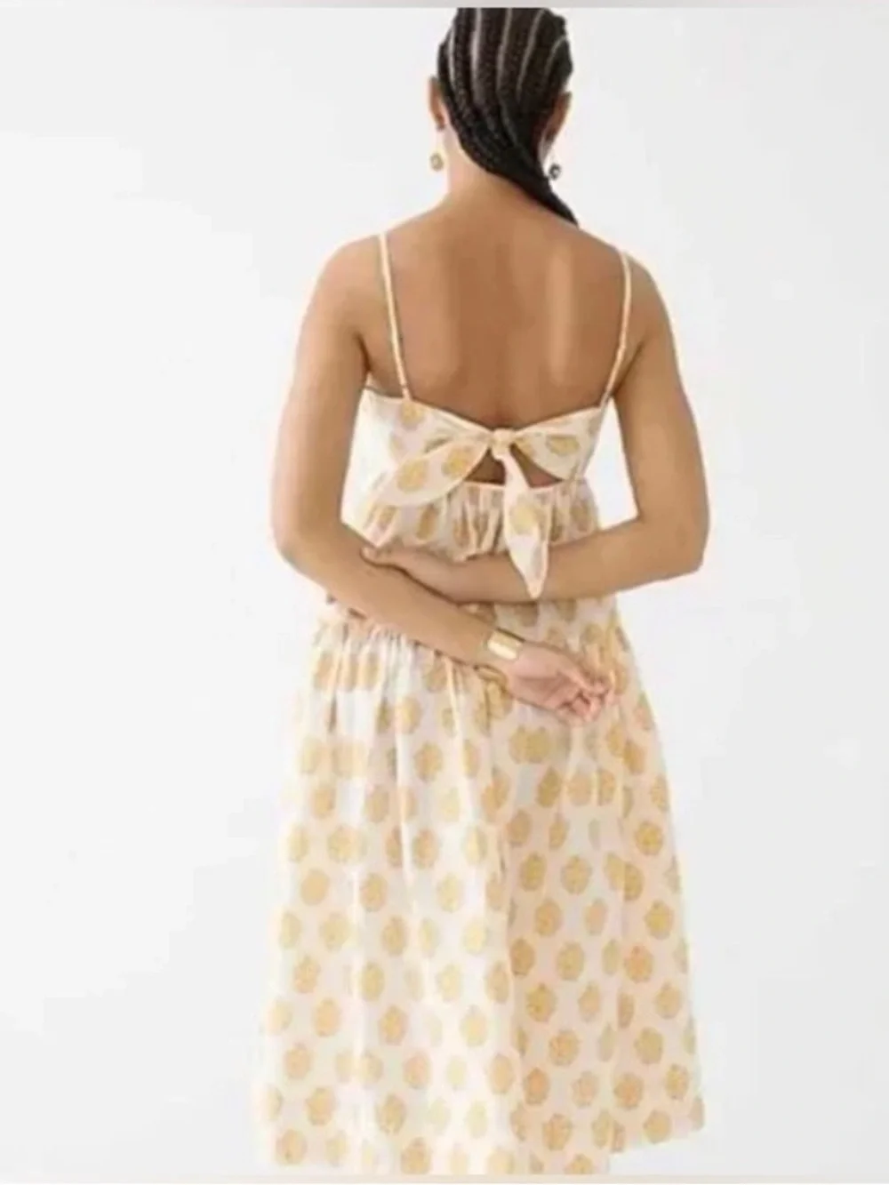 J. Crew Cream Dress with Yellow Floral Knee Length Size 4